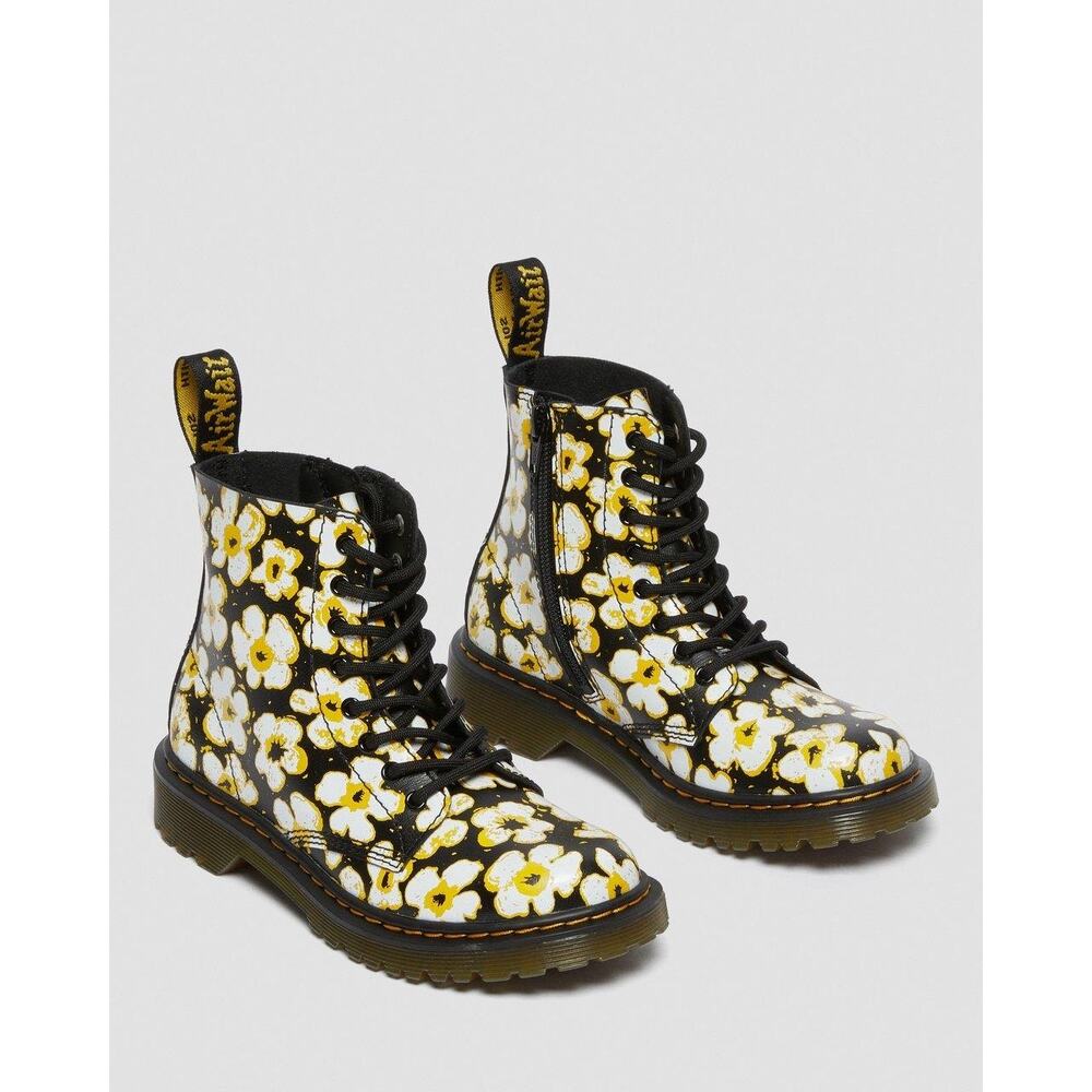 Dr. Martens 1460 Pascal Y Pansy Fayre Floral Yellow Black Combat Boots Size 7